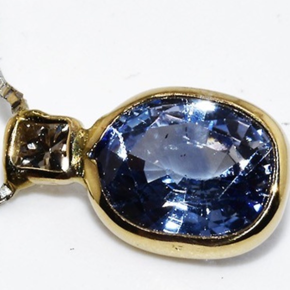 $1,900 10K/14K Gold .89CT Natural Ceylon Sapphire & Diamond 2-Stone Necklace - Picture 6 of 8